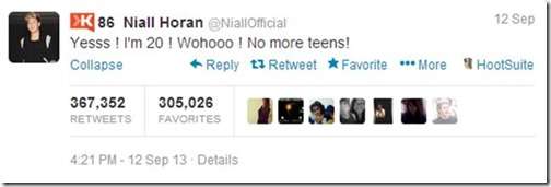 El tuit de Niall Horan de One Direction que festaja su cumpleaños 20